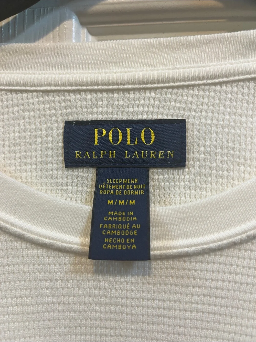 Polo by Ralph Lauren White and Navy Long Sleeve Colorblock Crewneck Sleepwear